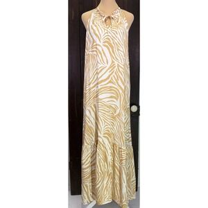 Nine West Halter Maxi Dress Size S Yellow‎ Zebra Print Minimalist Oversized Boho